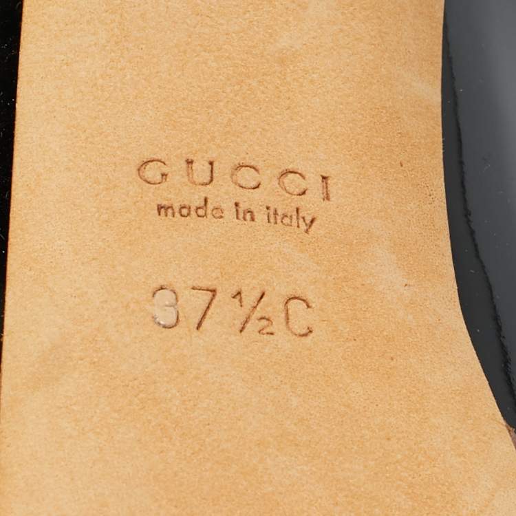 Pre Owned حذاء كعب عالي غوتشي براءة اختراع جلد أسود مفتوح مقدمة مزين هورسبيت مقاس 37.5