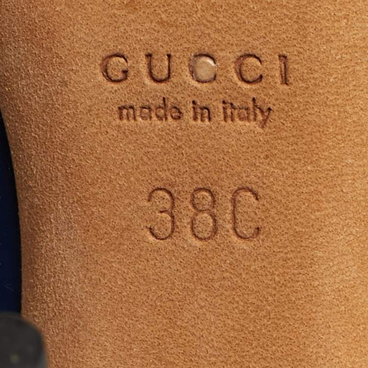 Pre Owned Gucci Horsebit Size 38 Navy Blue Patent Leather Peep Toe Pumps