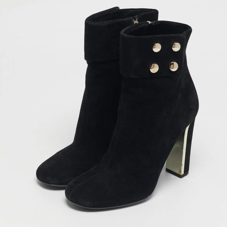 Pre Owned Gucci Size 39 Black Suede Studded Ankle Length Boots