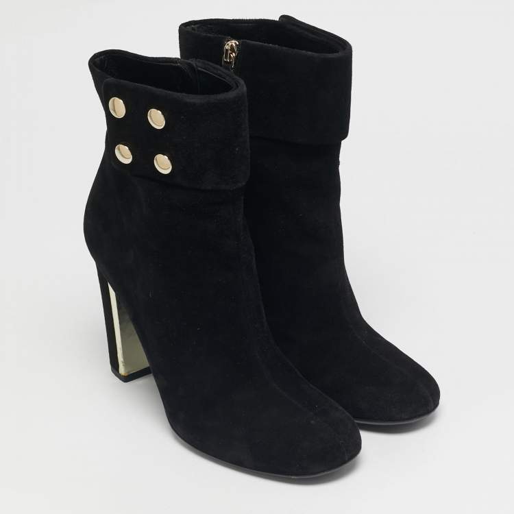 Pre Owned Gucci Size 39 Black Suede Studded Ankle Length Boots