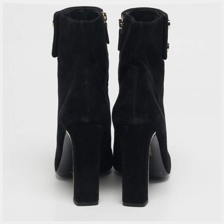 Pre Owned Gucci Size 39 Black Suede Studded Ankle Length Boots