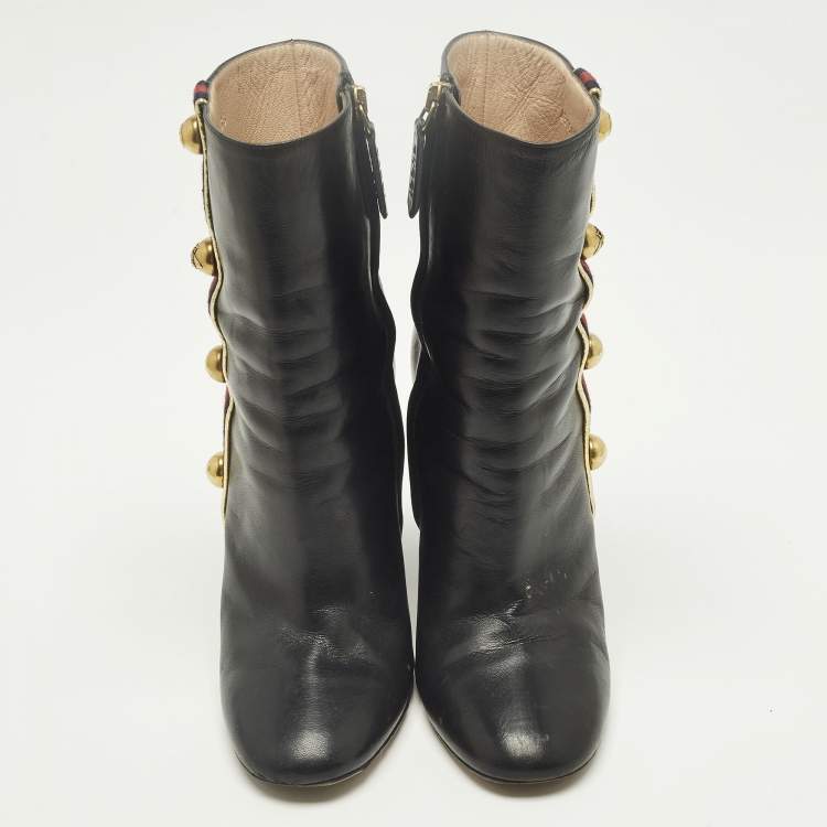 Pre Owned Gucci Carly Malaga Size 36 Black Leather Ankle Length Boots