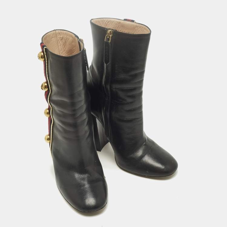 Pre Owned Gucci Carly Malaga Size 36 Black Leather Ankle Length Boots
