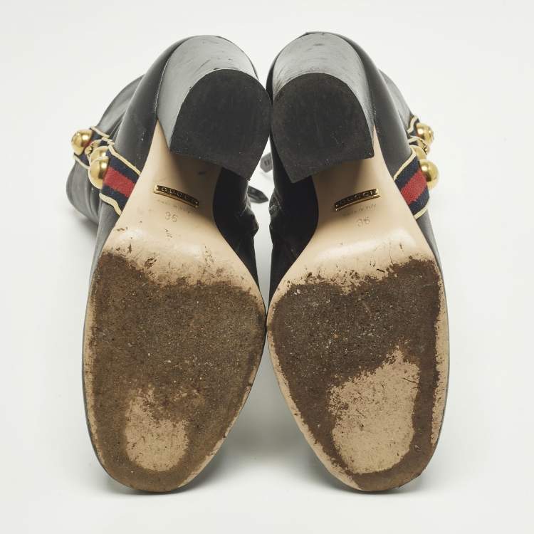 Pre Owned Gucci Carly Malaga Size 36 Black Leather Ankle Length Boots