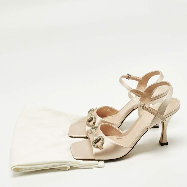 Pre Owned Gucci Horsebit Size 39 Pink Satin Ankle Strap Sandals