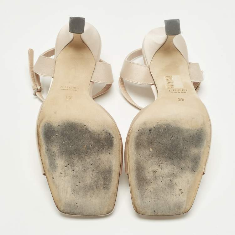 Pre Owned Gucci Horsebit Size 39 Pink Satin Ankle Strap Sandals