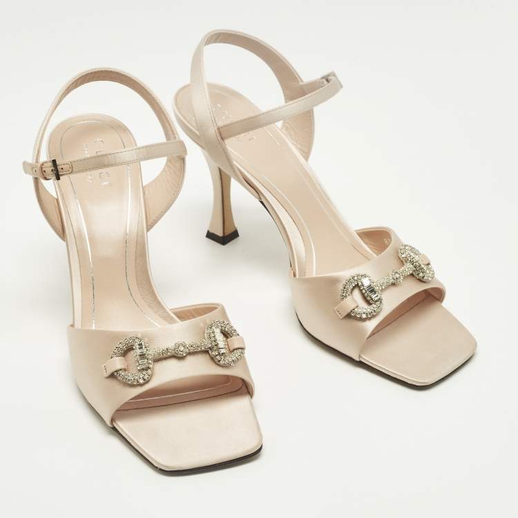 Pre Owned Gucci Horsebit Size 39 Pink Satin Ankle Strap Sandals