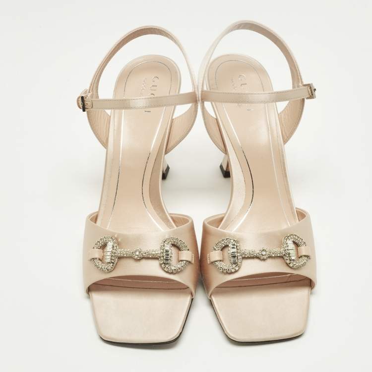 Pre Owned Gucci Horsebit Size 39 Pink Satin Ankle Strap Sandals