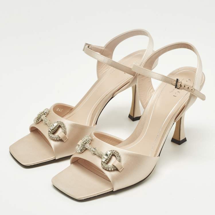 Pre Owned Gucci Horsebit Size 39 Pink Satin Ankle Strap Sandals