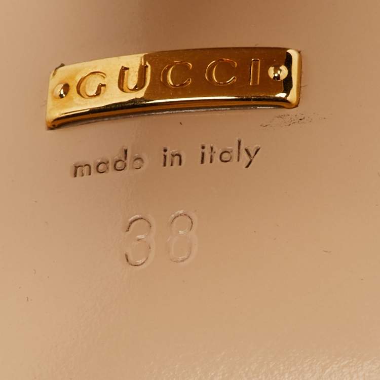 Pre Owned Gucci GG Marmont Size 38 Silver/Gold Fringed Leather Block Heel Pumps