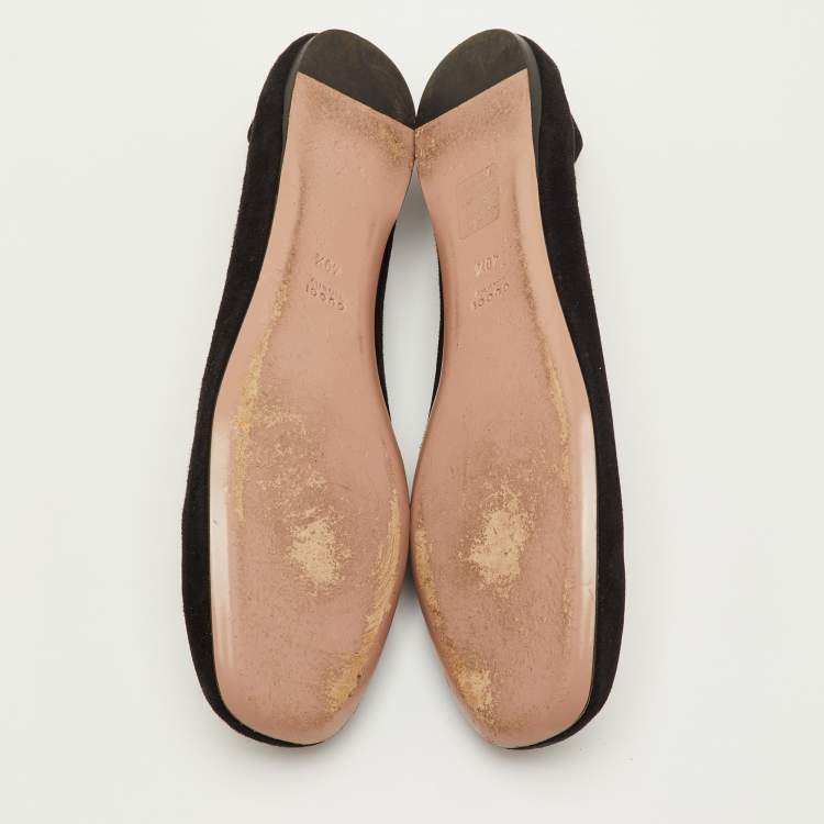 Pre Owned Gucci Interlocking G Size 40.5 Black Crystal Embellished Suede Ballet Flats