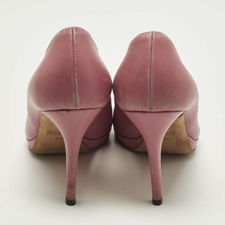 Pre Owned Gucci Horsebit Size 38 Pink Leather Peep Toe Pumps
