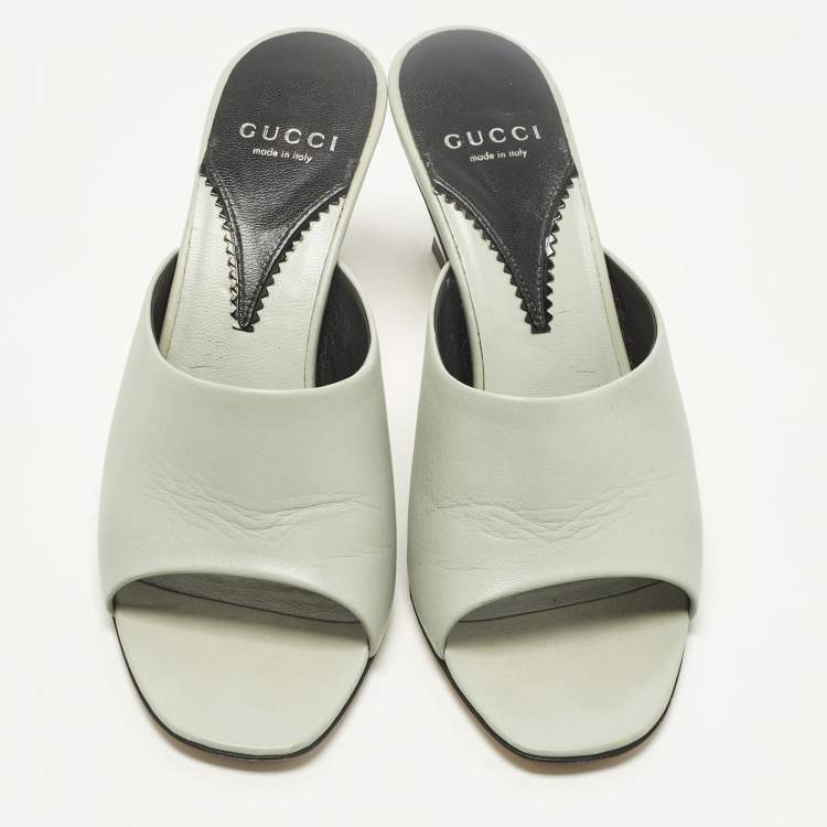 Pre Owned Gucci Interlocking G Size 38.5 Mint Green Leather Slide Sandals