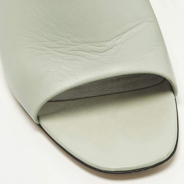 Pre Owned Gucci Interlocking G Size 38.5 Mint Green Leather Slide Sandals