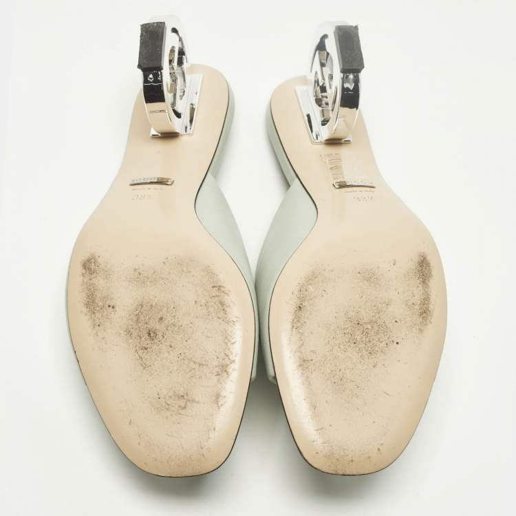 Pre Owned Gucci Interlocking G Size 38.5 Mint Green Leather Slide Sandals