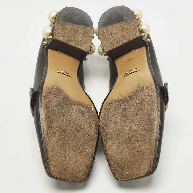 Pre Owned Gucci Double G Size 37 Black Leather Web Loafers