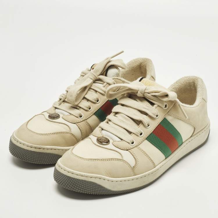 Pre Owned Gucci Screener Size 38.5 Grey Leather and Nubuck Leather Low Top Sneakers