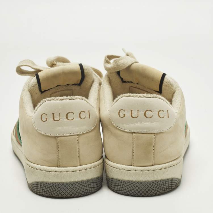 Pre Owned Gucci Screener Size 38.5 Grey Leather and Nubuck Leather Low Top Sneakers