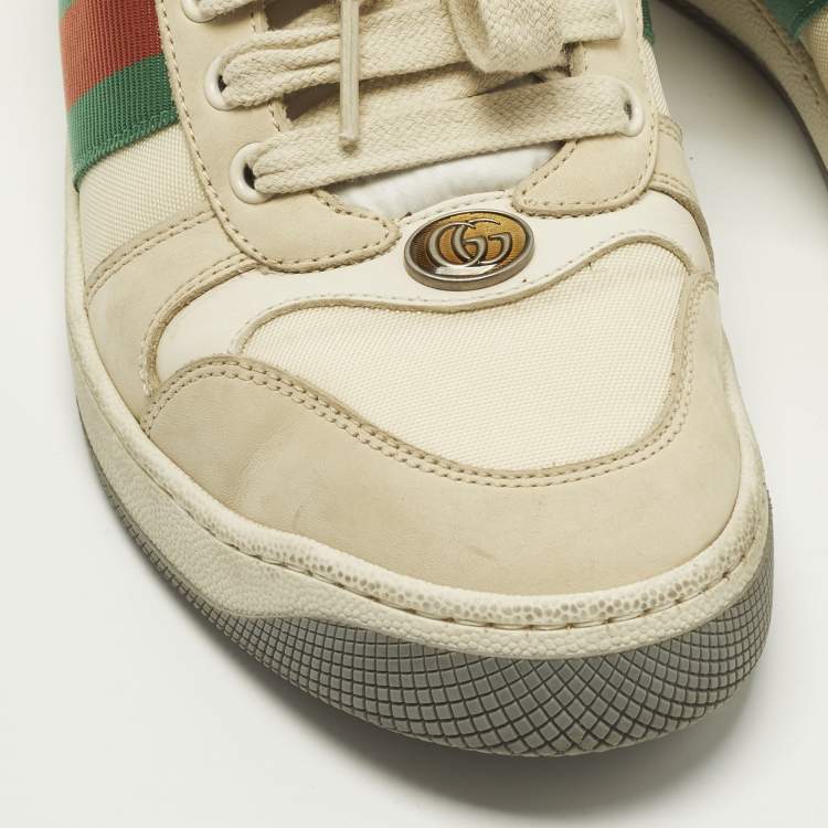 Pre Owned Gucci Screener Size 38.5 Grey Leather and Nubuck Leather Low Top Sneakers