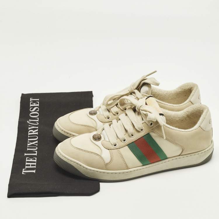 Pre Owned Gucci Screener Size 38.5 Grey Leather and Nubuck Leather Low Top Sneakers