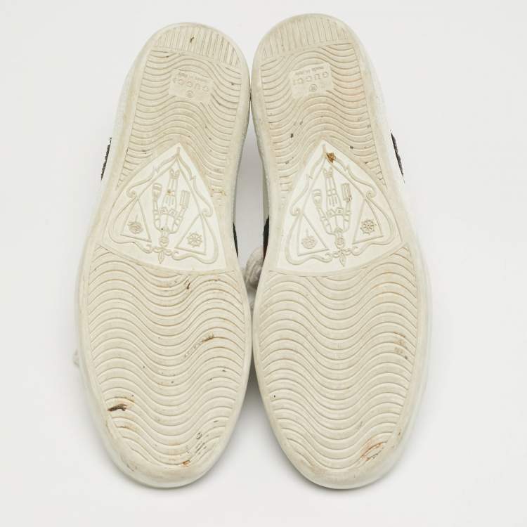 Pre Owned Gucci Ace Web Size 38 White Snakeskin Embossed and Leather Lace Up Sneakers
