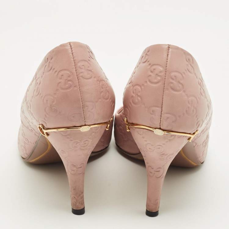 Pre Owned Gucci Guccissima Size 40.5 Beige Leather Pumps