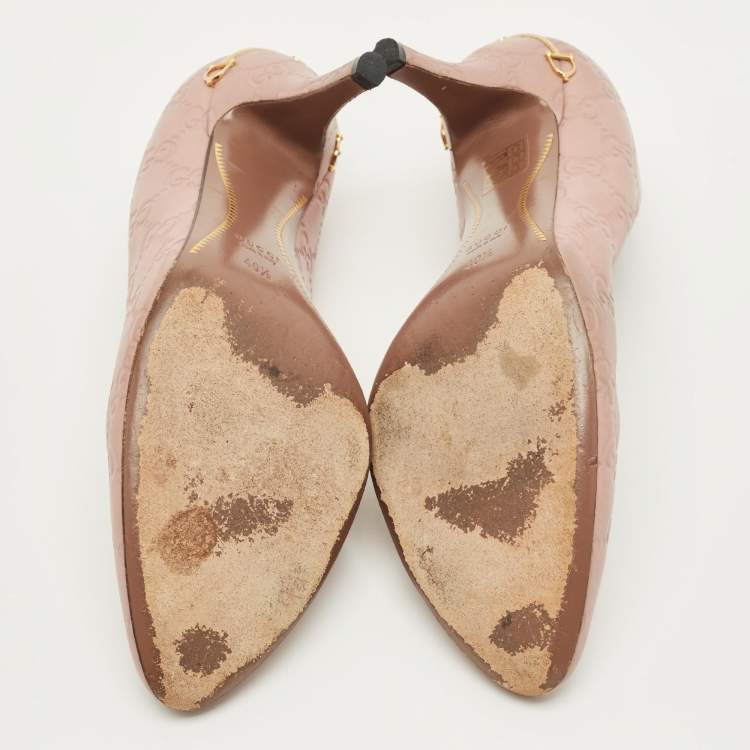 Pre Owned Gucci Guccissima Size 40.5 Beige Leather Pumps