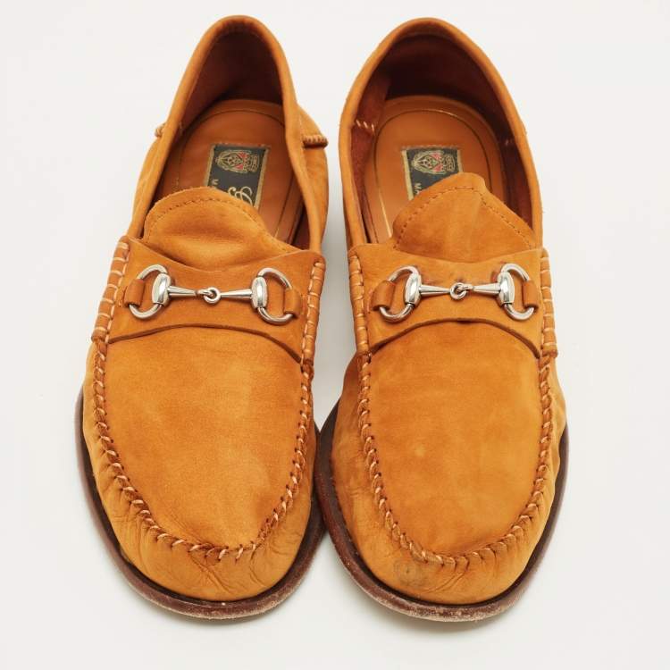 Pre Owned Gucci Gigi Horsebit Size 37.5 Brown Nubuck Leather Loafers