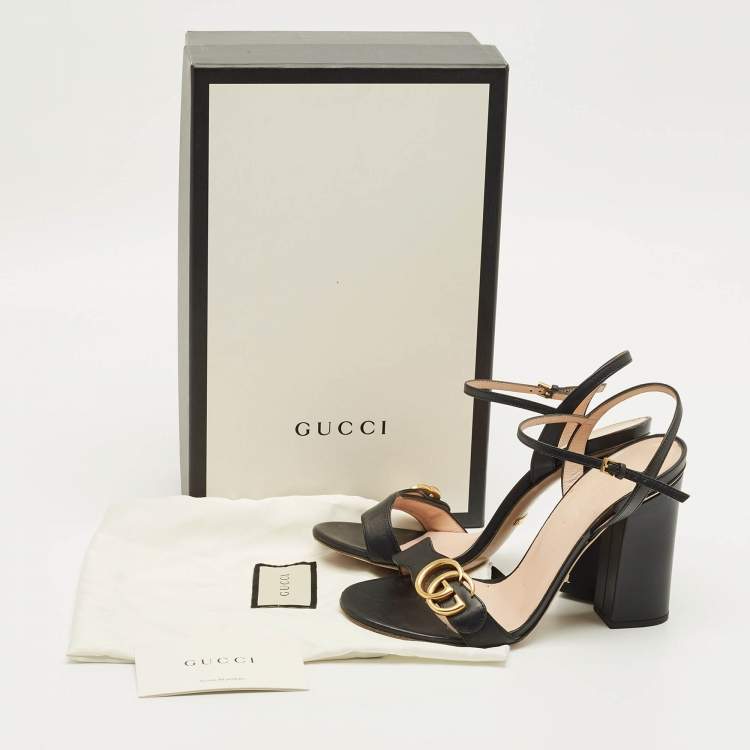 Pre Owned Gucci GG Marmont Size 38 Black Leather Ankle Strap Sandals
