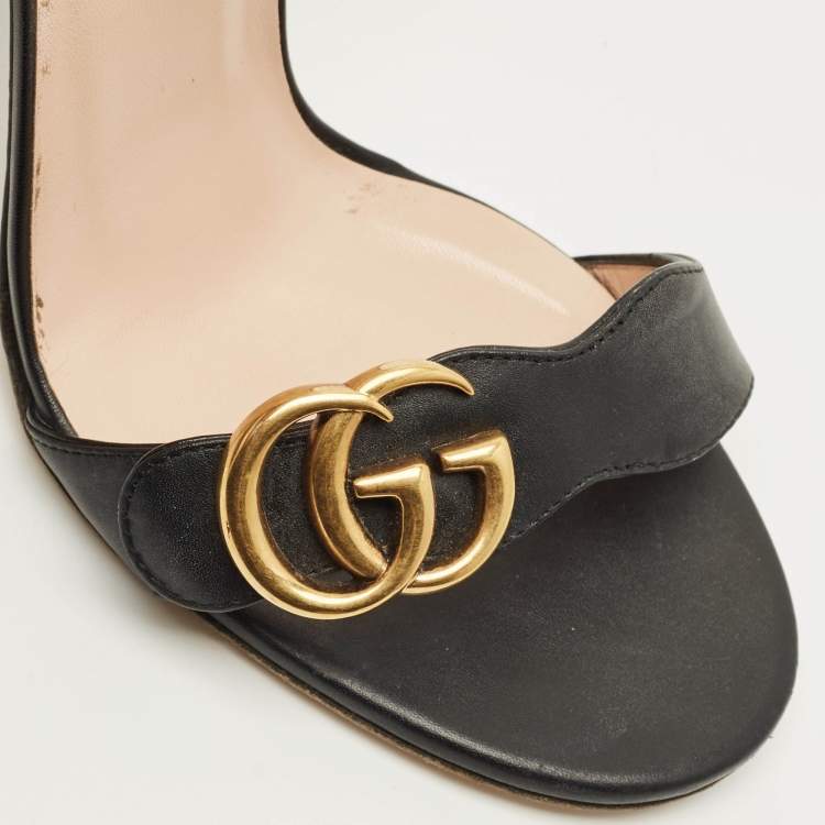 Pre Owned Gucci GG Marmont Size 38 Black Leather Ankle Strap Sandals