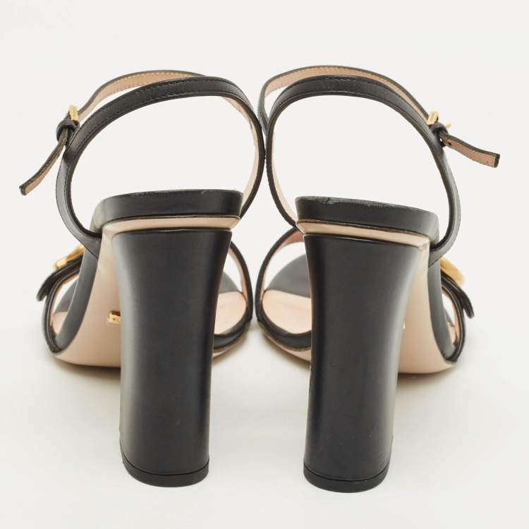 Pre Owned Gucci GG Marmont Size 38 Black Leather Ankle Strap Sandals