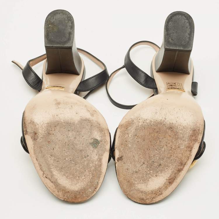 Pre Owned Gucci GG Marmont Size 38 Black Leather Ankle Strap Sandals