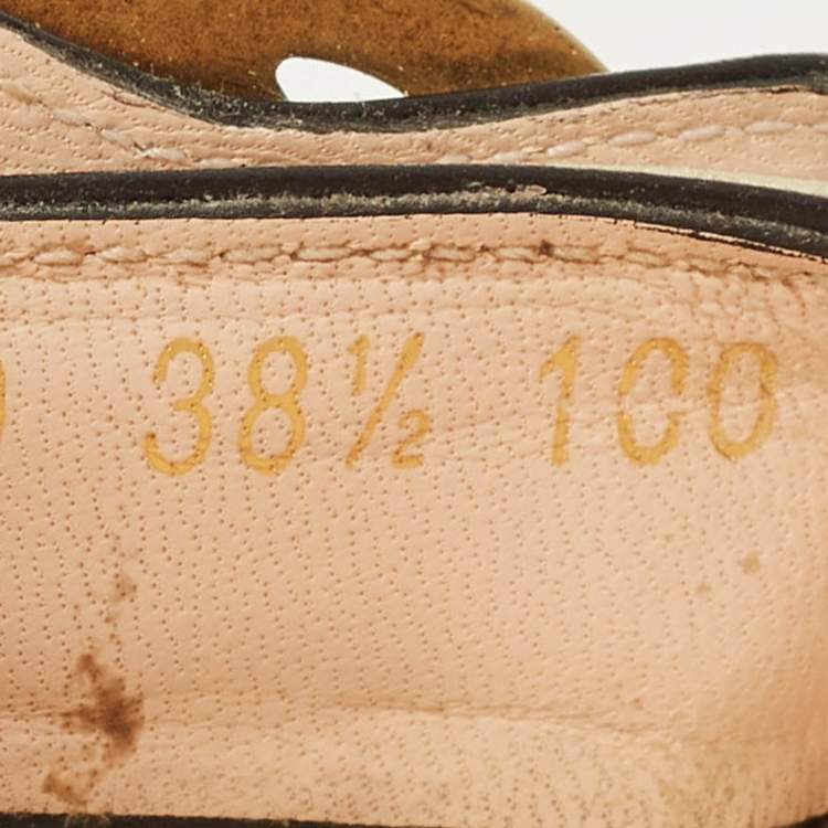 Pre Owned Gucci GG Marmont Size 38.5 Gold Foil Leather Espadrille Wedge Sandals