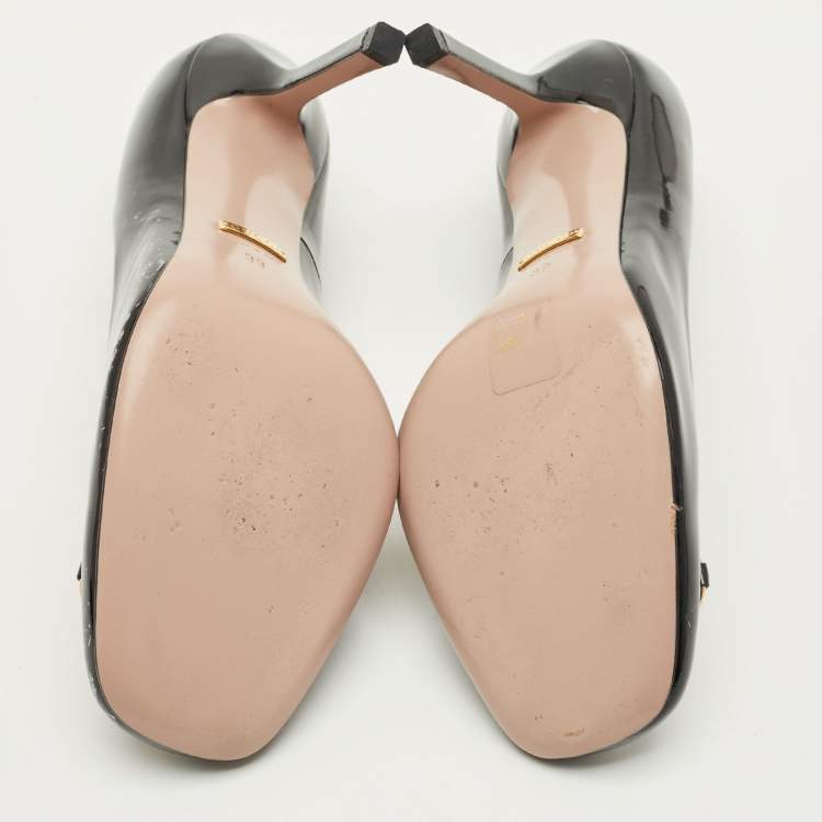 Pre Owned Gucci Jolene Horsebit Size 39 Black Patent Leather Square Toe Pumps