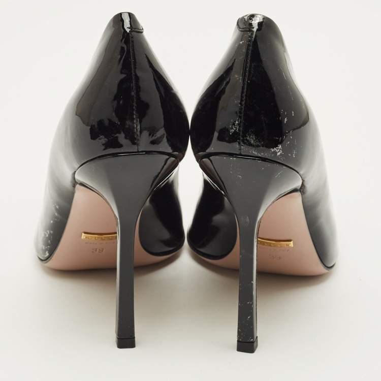 Pre Owned Gucci Jolene Horsebit Size 39 Black Patent Leather Square Toe Pumps