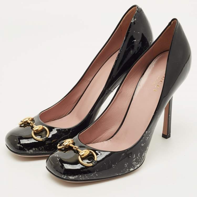 Pre Owned Gucci Jolene Horsebit Size 39 Black Patent Leather Square Toe Pumps