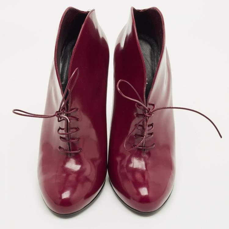 Pre Owned Gucci Kim Curved Polished Size 36 Burgundy Patent Leather Booties