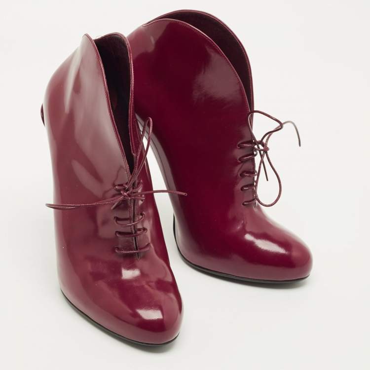 Pre Owned Gucci Kim Curved Polished Size 36 Burgundy Patent Leather Booties