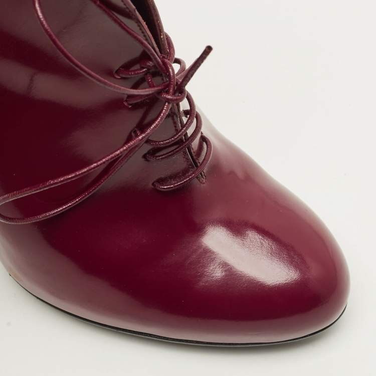 Pre Owned Gucci Kim Curved Polished Size 36 Burgundy Patent Leather Booties