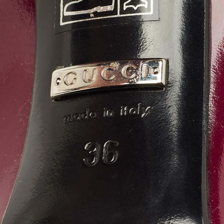 Pre Owned Gucci Kim Curved Polished Size 36 Burgundy Patent Leather Booties