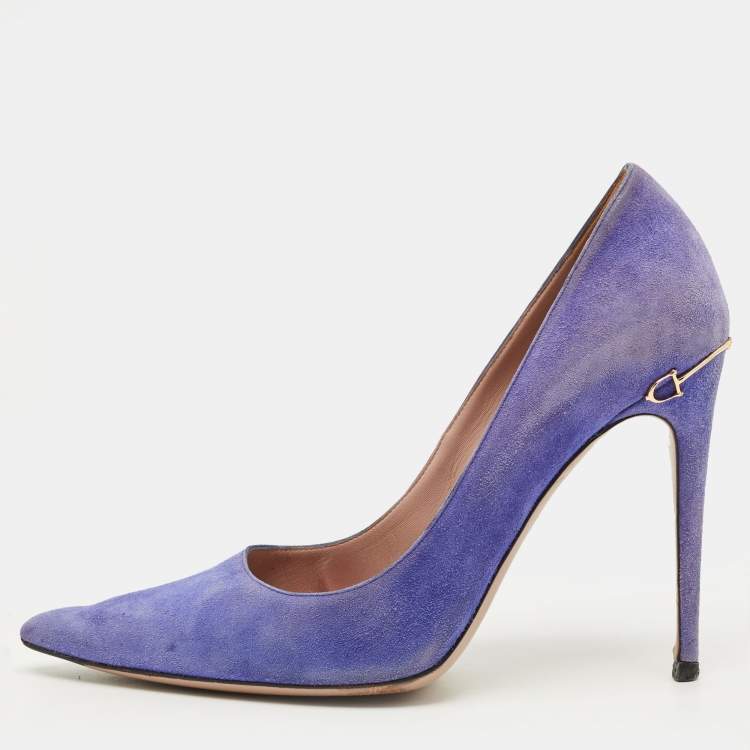 Pre Owned Gucci Size 39 Blue Suede Elizabeth Horsebit Pointed Toe Pumps