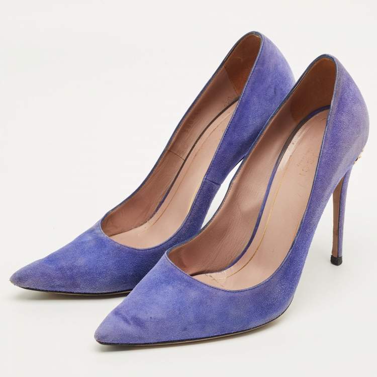 Pre Owned Gucci Size 39 Blue Suede Elizabeth Horsebit Pointed Toe Pumps