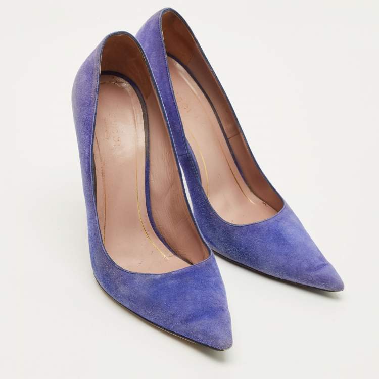 Pre Owned Gucci Size 39 Blue Suede Elizabeth Horsebit Pointed Toe Pumps