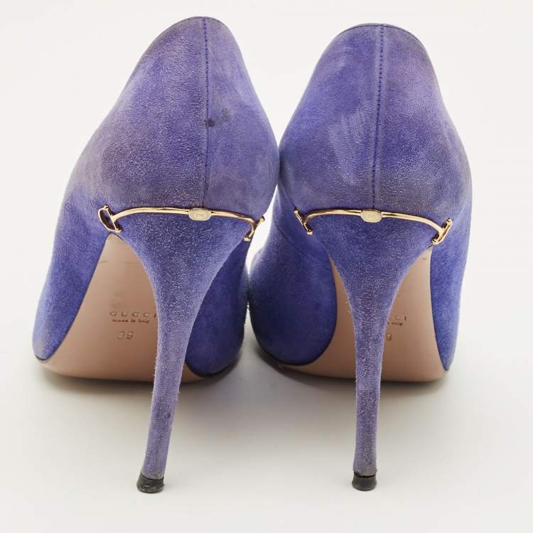 Pre Owned Gucci Size 39 Blue Suede Elizabeth Horsebit Pointed Toe Pumps