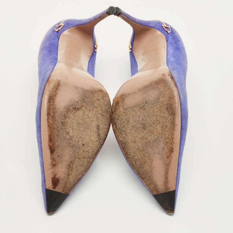 Pre Owned Gucci Size 39 Blue Suede Elizabeth Horsebit Pointed Toe Pumps
