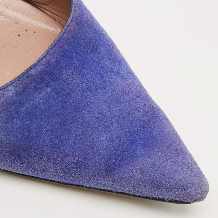 Pre Owned Gucci Size 39 Blue Suede Elizabeth Horsebit Pointed Toe Pumps