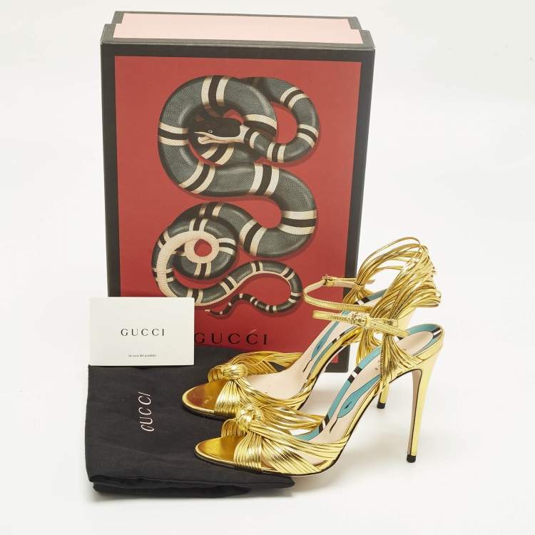 Pre Owned Gucci Allie Size 38.5 Metallic Leather Ankle Strap Sandals
