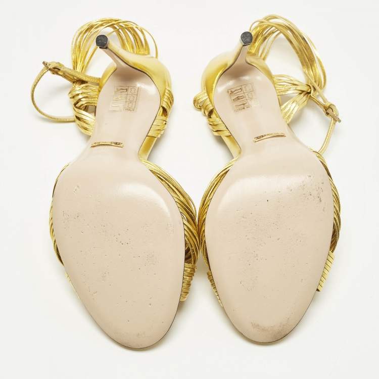 Pre Owned Gucci Allie Size 38.5 Metallic Leather Ankle Strap Sandals