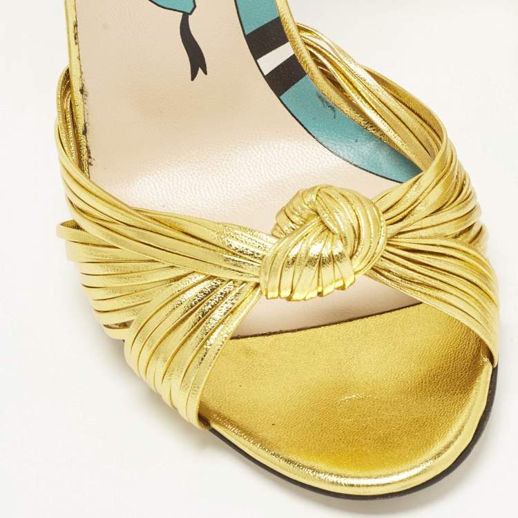 Pre Owned Gucci Allie Size 38.5 Metallic Leather Ankle Strap Sandals