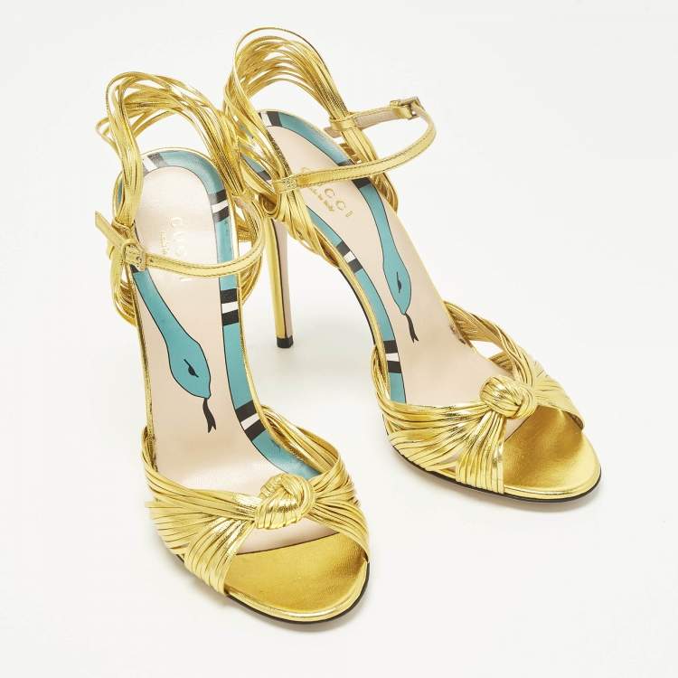 Pre Owned Gucci Allie Size 38.5 Metallic Leather Ankle Strap Sandals